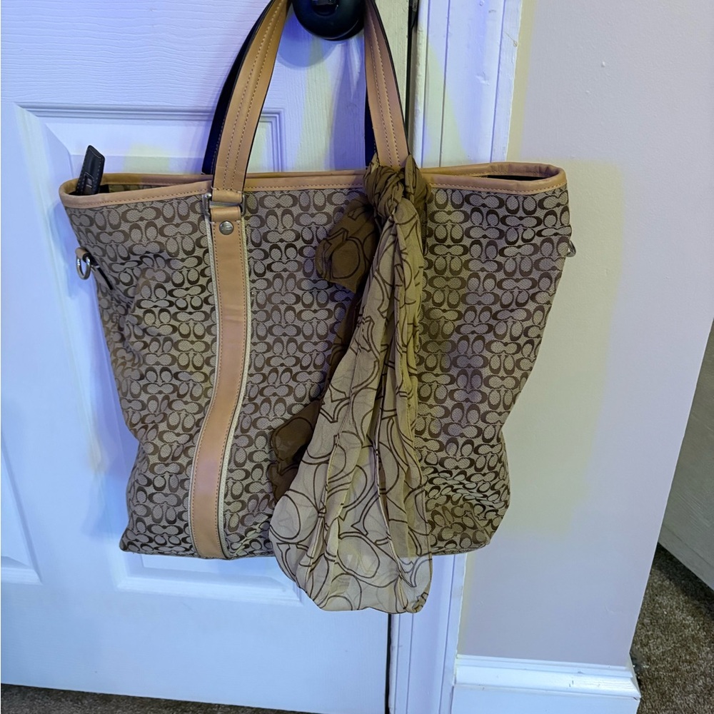 Coach Brown Signature Tote with Scarf
